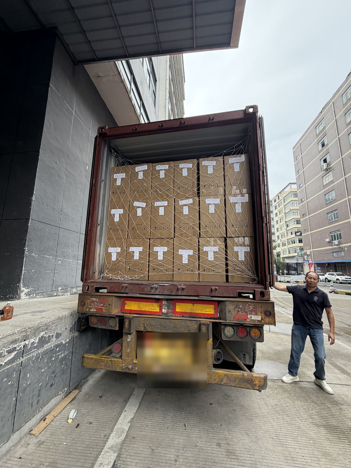 Cartons netted and secured inside container